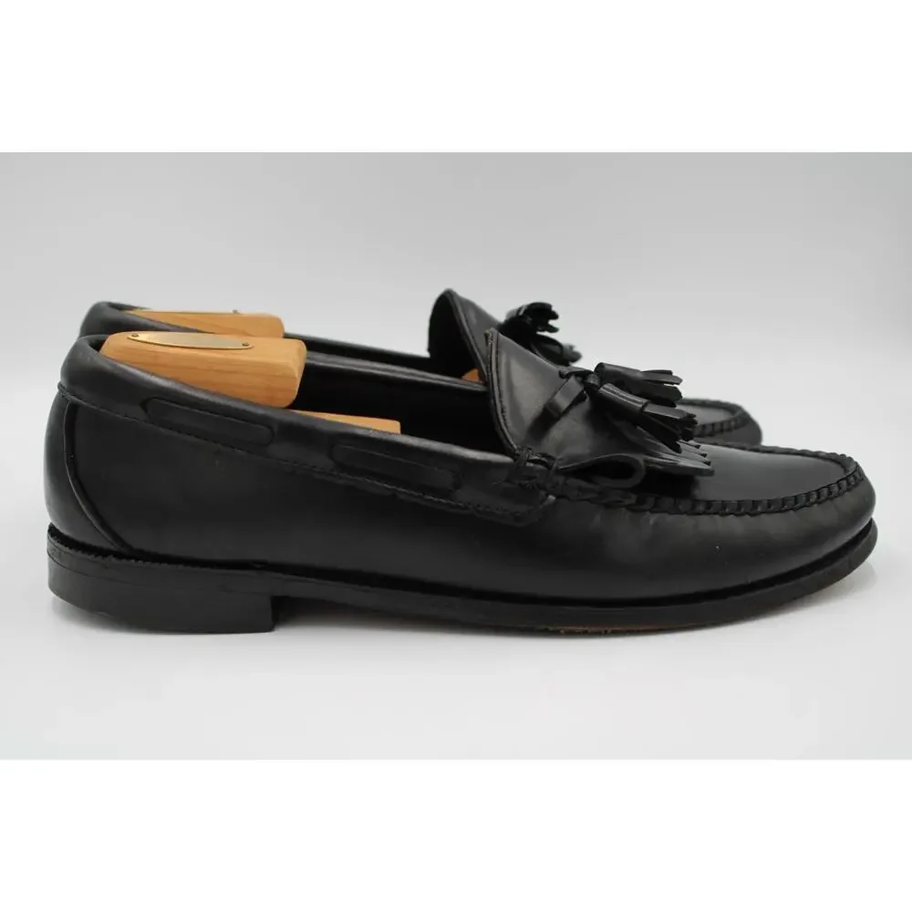 Size 10.5 - VTG L.L. Bean Men's Black Leather Tassel Loafers Dress Shoes Slip On